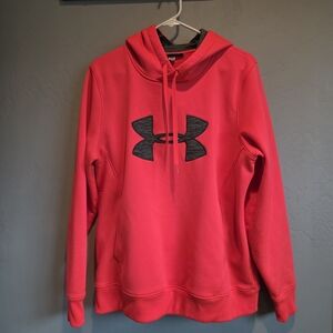 UA Women's Bright Neon Pink And Heathered Dark Gray Hooded Sweatshirt, XL